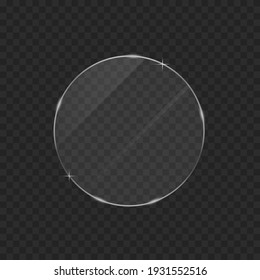 Glass Frame Vector Illustration On Transparent Background. Circle, Round Glass Texture With Glares