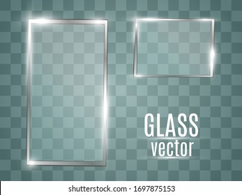 Glass frame. Window, mirror. Transparent window with a frame. Glare on a flat, glassed frame.	
