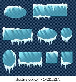 Glass frames with snow caps. Snow ice border to surround a picture, door, or windowpane.