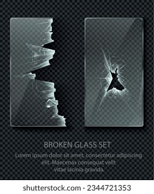 Glass framework, broken glass set. Vector illustration