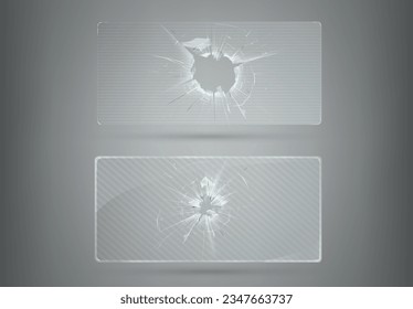 Glass framework, broken glass set. Vector illustration