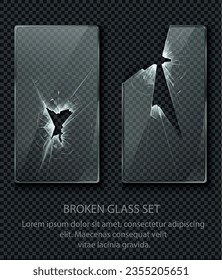 Glass framework, broken glass set. Vector illustration