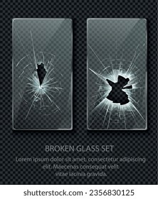 Glass framework, broken glass set. Vector illustration