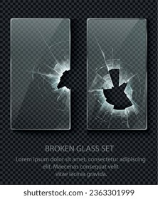 Glass framework, broken glass set. Vector illustration