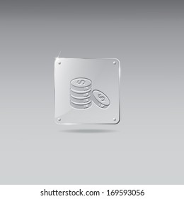 Glass framework with coins icon