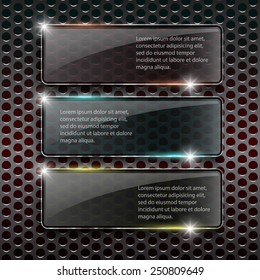 Glass framework on metal background, Vector design template.