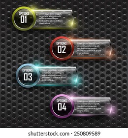 Glass framework on metal background,Numbered banners. Vector design template.