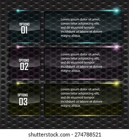 Glass framework on metal background,Numbered banners. Vector design template.