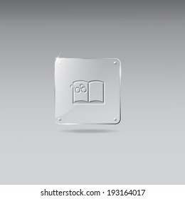 Glass framework with reading glasses on a book icon