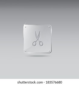 Glass framework with scissors icon