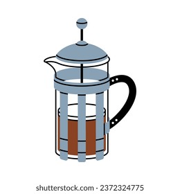 Glass French Press or Kettle with Coffee Aromatic Drink Vector Illustration