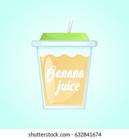 A glass of fresh banana juice in a glass bowl with a straw. Isolated on a gradient background.