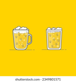 Glass of fresh beer in flat icon.