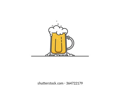 Glass of fresh beer. Line art. Stock vector.