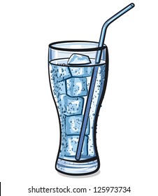 glass of fresh cool carbonated water with ice