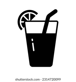 A glass of fresh drink with piece of lemon showing concept icon of summer drink