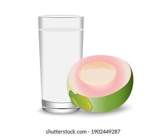 A glass of fresh drink from young coconut water