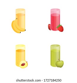 Glass of Fresh Fruit Juice of Apple, apricot, strawberry and banana. Isolated on White Background. Detox smoothie cocktail.