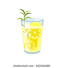 Glass Of Fresh Homemade Lemonade. Vector Illustration Cartoon Flat Icon Isolated On White.