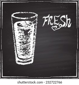 Glass of fresh juice. The illustration on a chalk board.