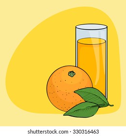 Glass of fresh juice, orange, vector illustration