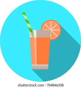 glass of fresh juice with a slice of orange and a straw. Icon of fruit cocktail
