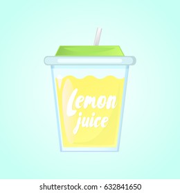 A glass of fresh lemon juice in a glass bowl with a straw. Isolated on a gradient background.