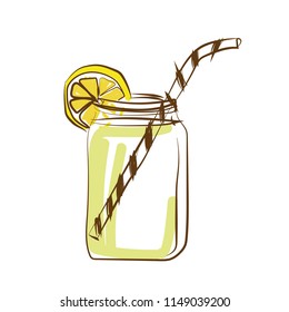 A glass of fresh lemon juice and lemon. Flat design. hand drown, vector