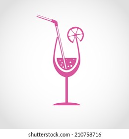Glass of fresh lemonade lemon and tubule Icon Isolated on White Background