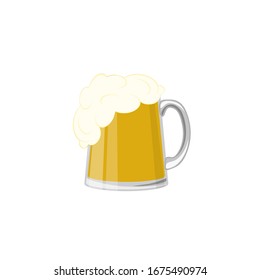 A glass of fresh light foam beer . Isolated on a white background.