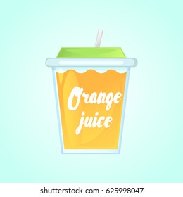 A glass of fresh orange juice in a glass bowl with a straw. Advertising of the product. Vector illustration.  Isolated on a gradient background.
