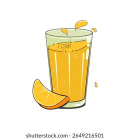 A glass of fresh orange juice. Cartoon vector illustration. Isolated.