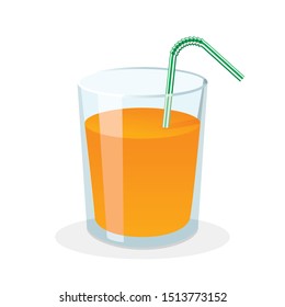 Glass of fresh orange juice with drinking straw. Vector illustration