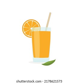 Vidrio de jugo de naranja fresco, jugo, vector, ilustración vectorial, icono aislado 