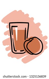 Glass of fresh peach juice. Hand drawn vector illustration grouped for easy selection.