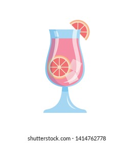 Glass of fresh tasty tropical grapefruit juice with ice cubes
