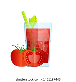 A Glass of Fresh a Tomato Juice. Flat Design. Abstract Concept. Vector Icon for Web, Restaurant Menu or Flyer