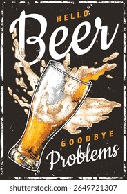 Um copo de cerveja recém-derramada fica em destaque com respingos espumosos ao redor. Esta imagem convidativa captura a essência do relaxamento e bons momentos perfeitos para encontros sociais.