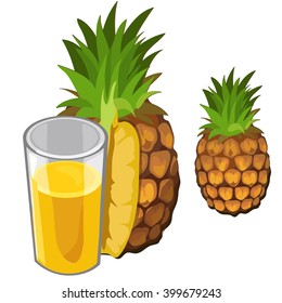 A glass of freshly squeezed pineapple juice isolated on a white background. Vector illustration.