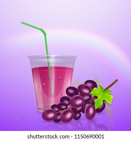 Glass of fruit juice, fresh grape juice, vector eps 10 illustration