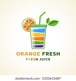 A glass of fruit or orange juice. Vector 3D logo.