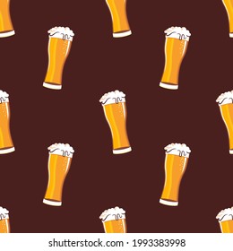 Glass full with beer and foam seamless pattern