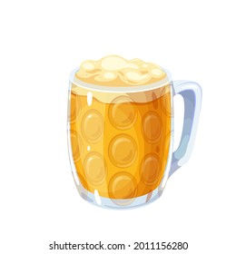 Glass full with blond beer with beer foam. Oktoberfest. Mug masskrug, alcohol traditional drink of beer festival Oktoberfest. Vector illustration in cartoon style.