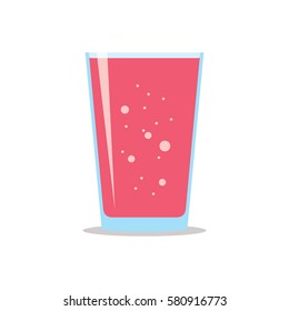 Glass full of fresh sparkling raspberry juice. Flat icon isolated on white background. Crimson liquid in transparent container. Stylized vector eps10 illustration with transparency.