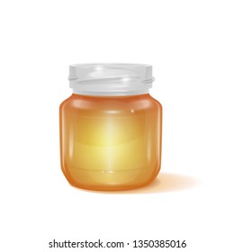 A glass full of honey and honey dipper. Vector EPS 10 illustration in realistic style isolated on white background.