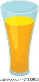 Glass full orange juice, transparent clear glassware containing liquid. Refreshing beverage orange drink, healthy citrus refreshment. Cartoon style juice isolated white background