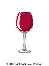 Glass full of red wine. Vector image on a white background.