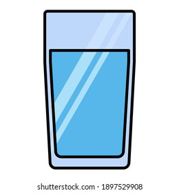 glass full water drink using soft color and filled line style