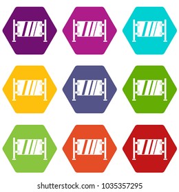Glass gate icon set many color hexahedron isolated on white vector illustration