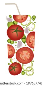 Glass of gazpacho isolated. Typical refreshing drink and Spanish food. Tomato, pepper, garlic, and olive oil